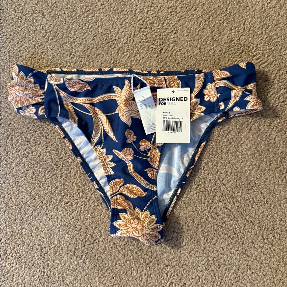 Cupshe Blue and Tan Floral Bikini Bottom